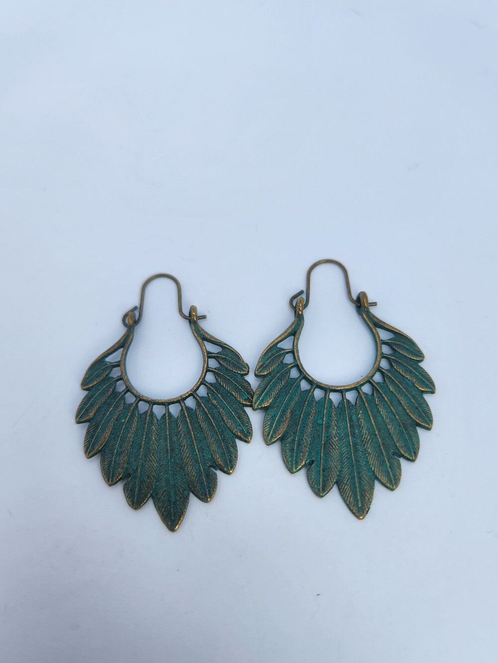 Blue Metal Fan Shaped Earrings Vintage Appeal
